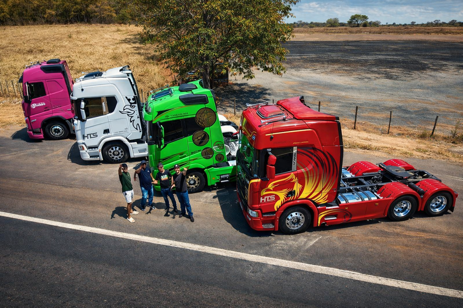 Motoristas parceiros HTS com seus caminhões